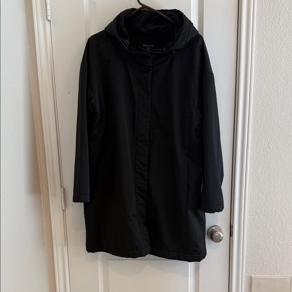 Eileen Fisher Black Hooded Trench Coat